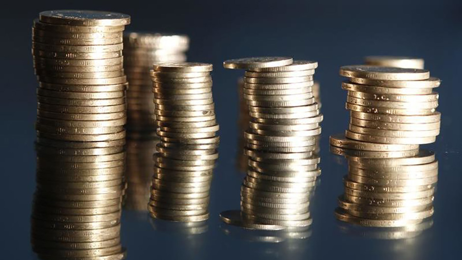 Five stacks of coins
