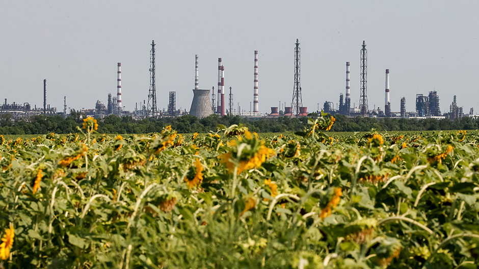 A general view of an oil refinery in Lysychansk, Ukraine, August 11, 2016.